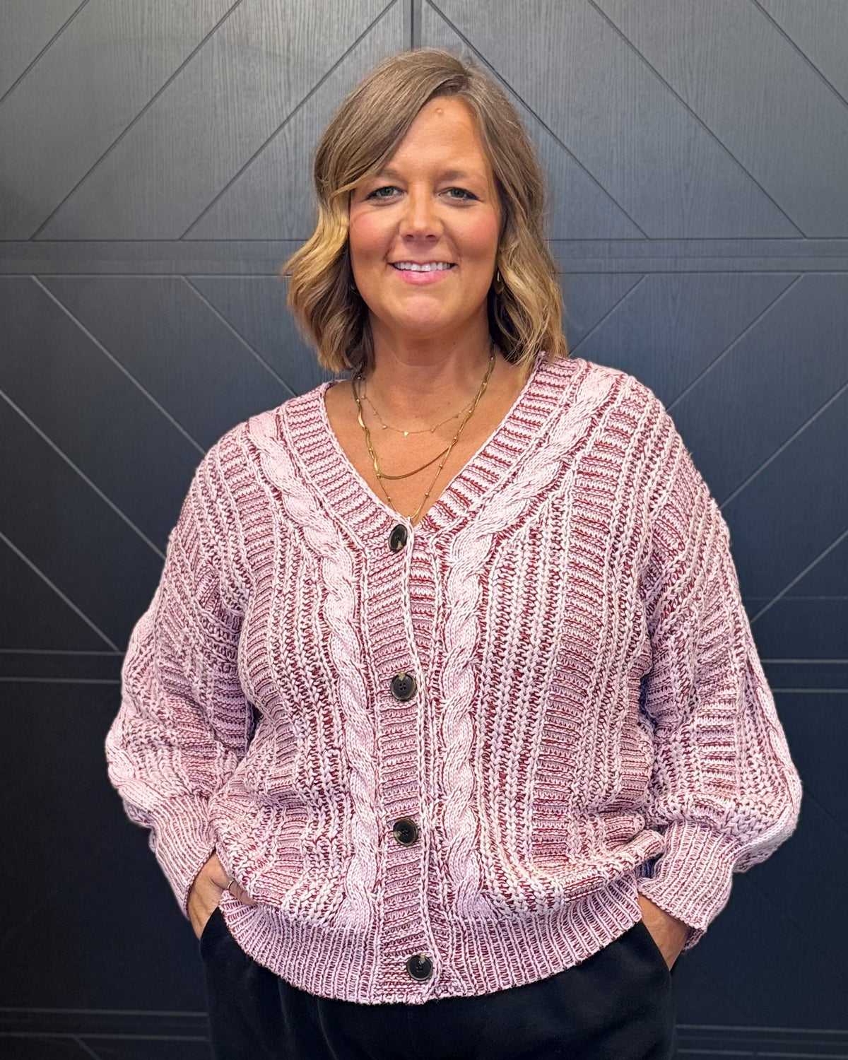Plus Wine Button Down Oversized Cardigan