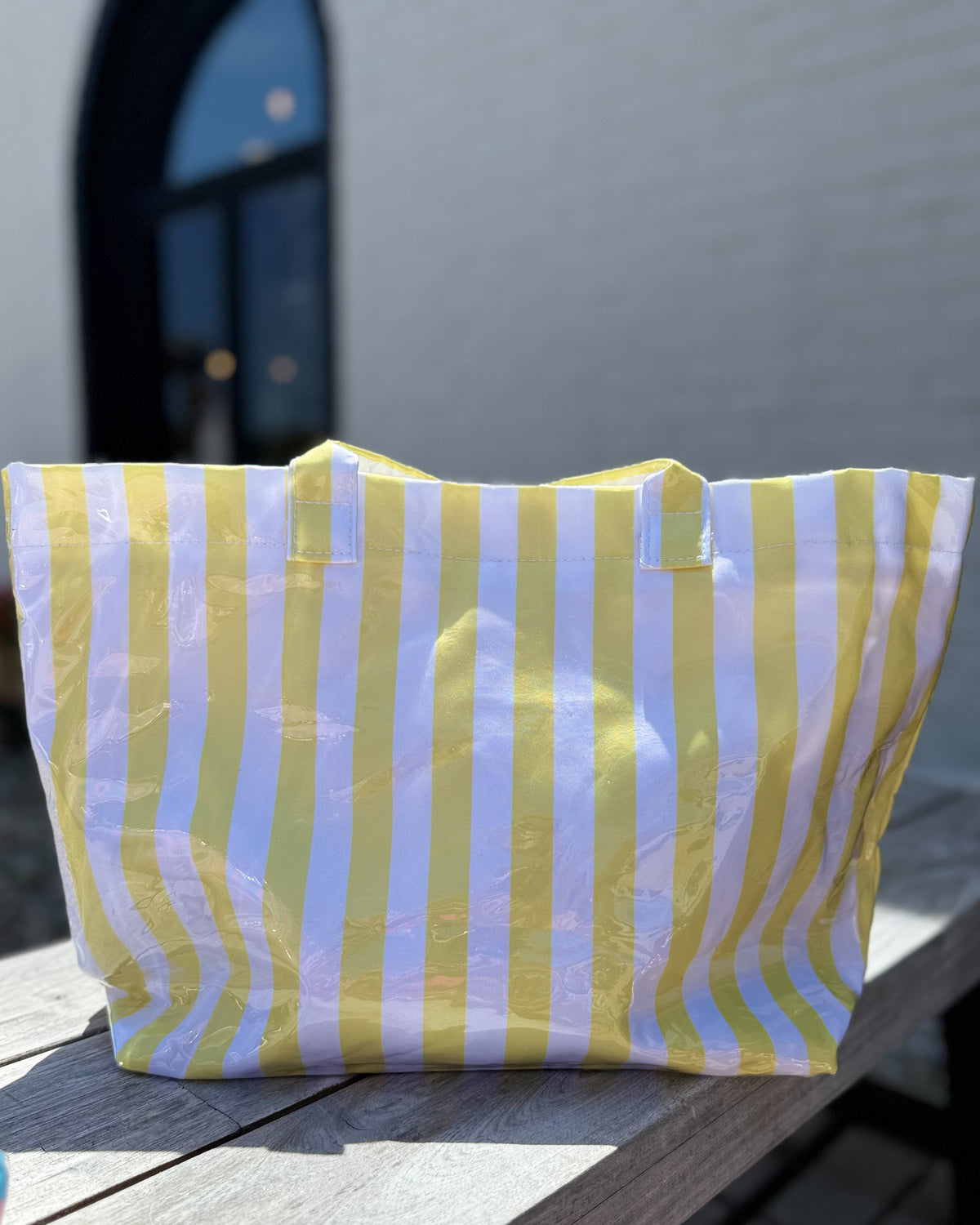 Glossy Striped Vinyl Large Tote Bag
