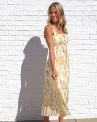 Floral Contrast Sleeveless Midi Dress - Yellow
