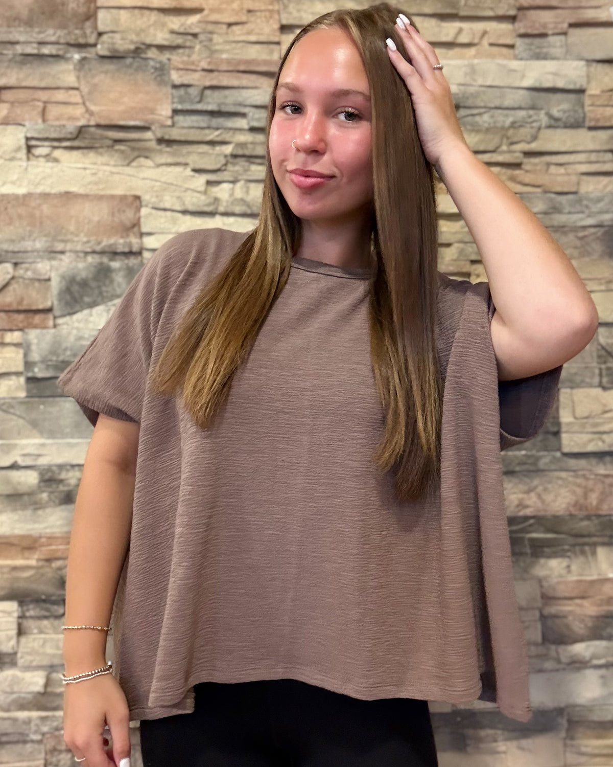 Cotton Slub Oversized Tee-Mocha