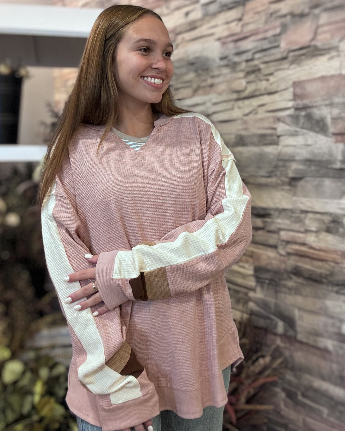 Blush Waffle Knit Pullover Sweater