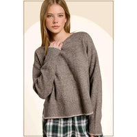 Contrast Stitch High-Low Sweater - Sand Grain