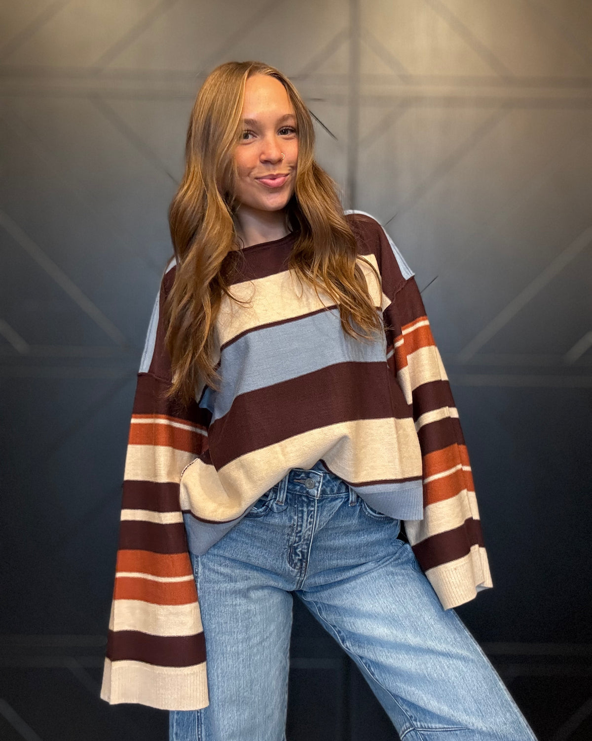 Multi Color Stripe Sweater-Chocolate