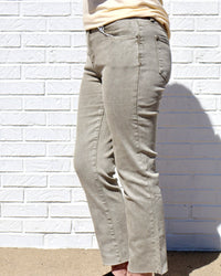 High Waist Cropped Straight Pants- Lt Olive