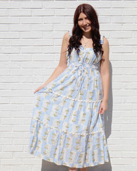 Floral Contrast Sleeveless Midi Dress - Blue