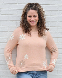 Wool Blend Floral Sweater - Apricot