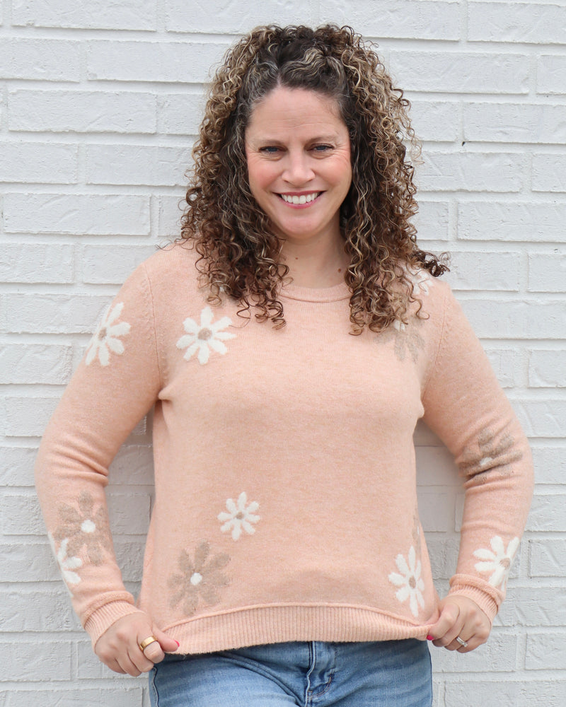 Wool Blend Floral Sweater - Apricot