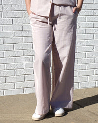 Linen Drawstring Lounge Pants-Khaki