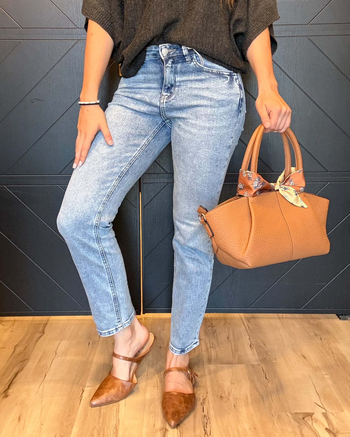Mid Rise Medium Light Wash Ankle Slim Jeans