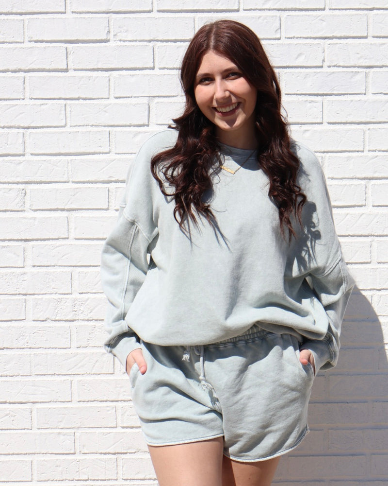 Acid Washed Over Size Sweatshirt - Sage Green