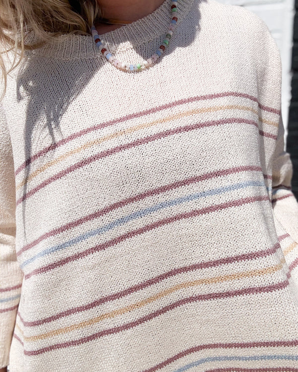 Breezy Knit Striped Sweater-Vanilla
