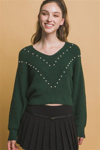 Pearl Details Sweater - Hunter Green