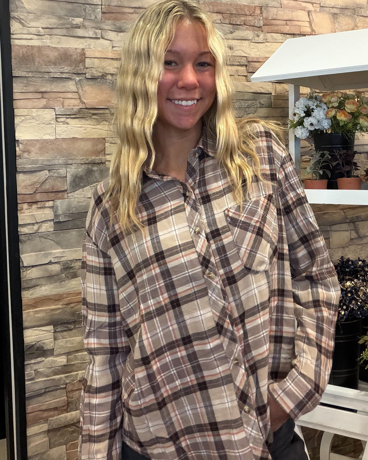 Taupe Oversized Flannel Shirt
