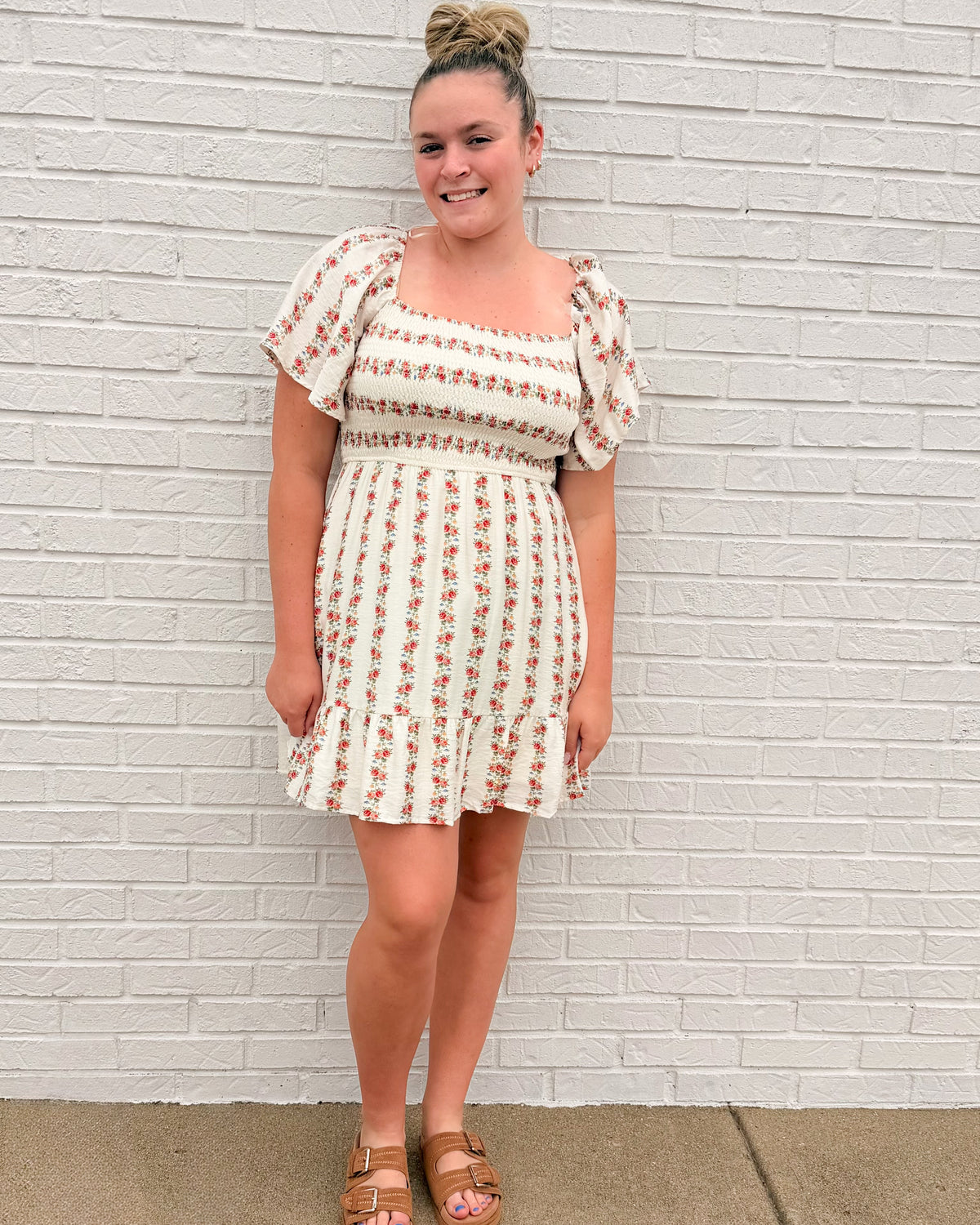 Floral Smocked Bodice Flutter Dress