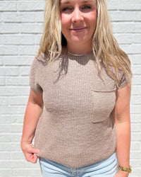 Taupe Patch Pocket Dolman Short Sleeve Top