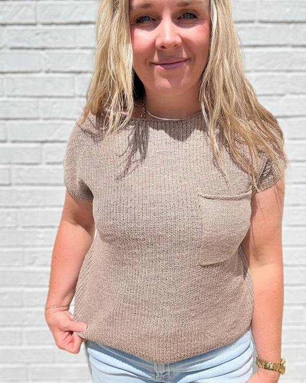 Taupe Patch Pocket Dolman Short Sleeve Top