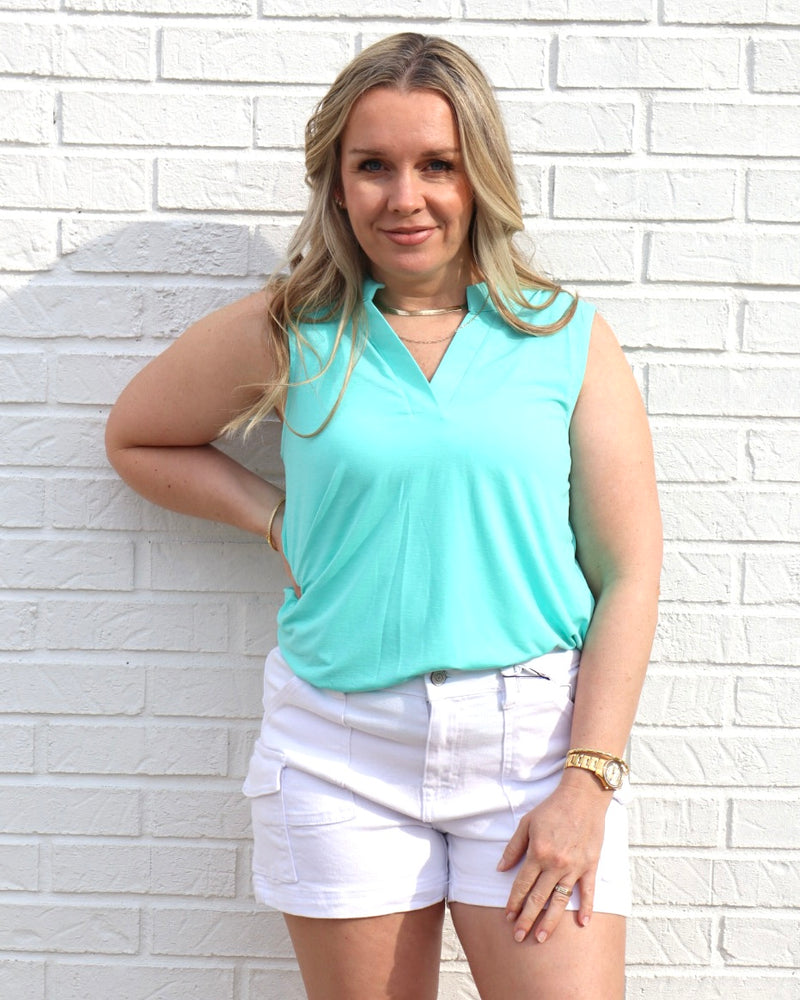 Mandarin Collar Sleeveless Top - Mint