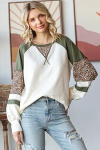 Animal Print Long Sleeve - Cream/Olive