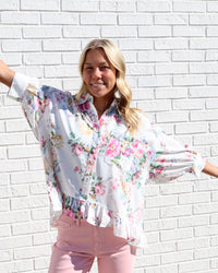 Floral Baby Doll Peplum Collared Top