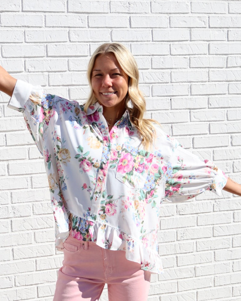 Floral Baby Doll Peplum Collared Top