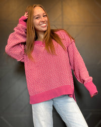 Hot Pink Contrast Stitch Reversible V-Neck