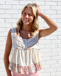 Floral Trim Boho Tank - Natural