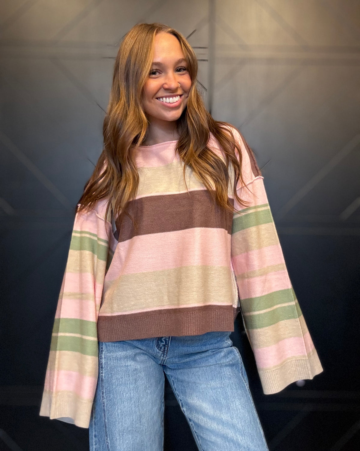 Multi Color Stripe Sweater-Pink