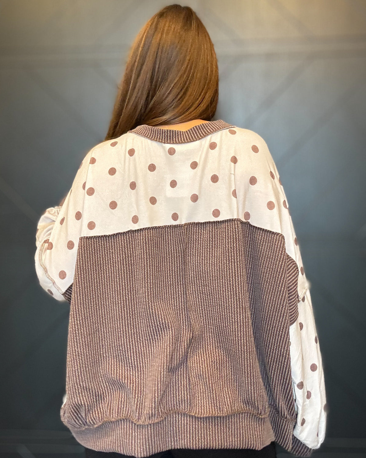 Crew Neck Polka Dot Reverse Stitch Pullover