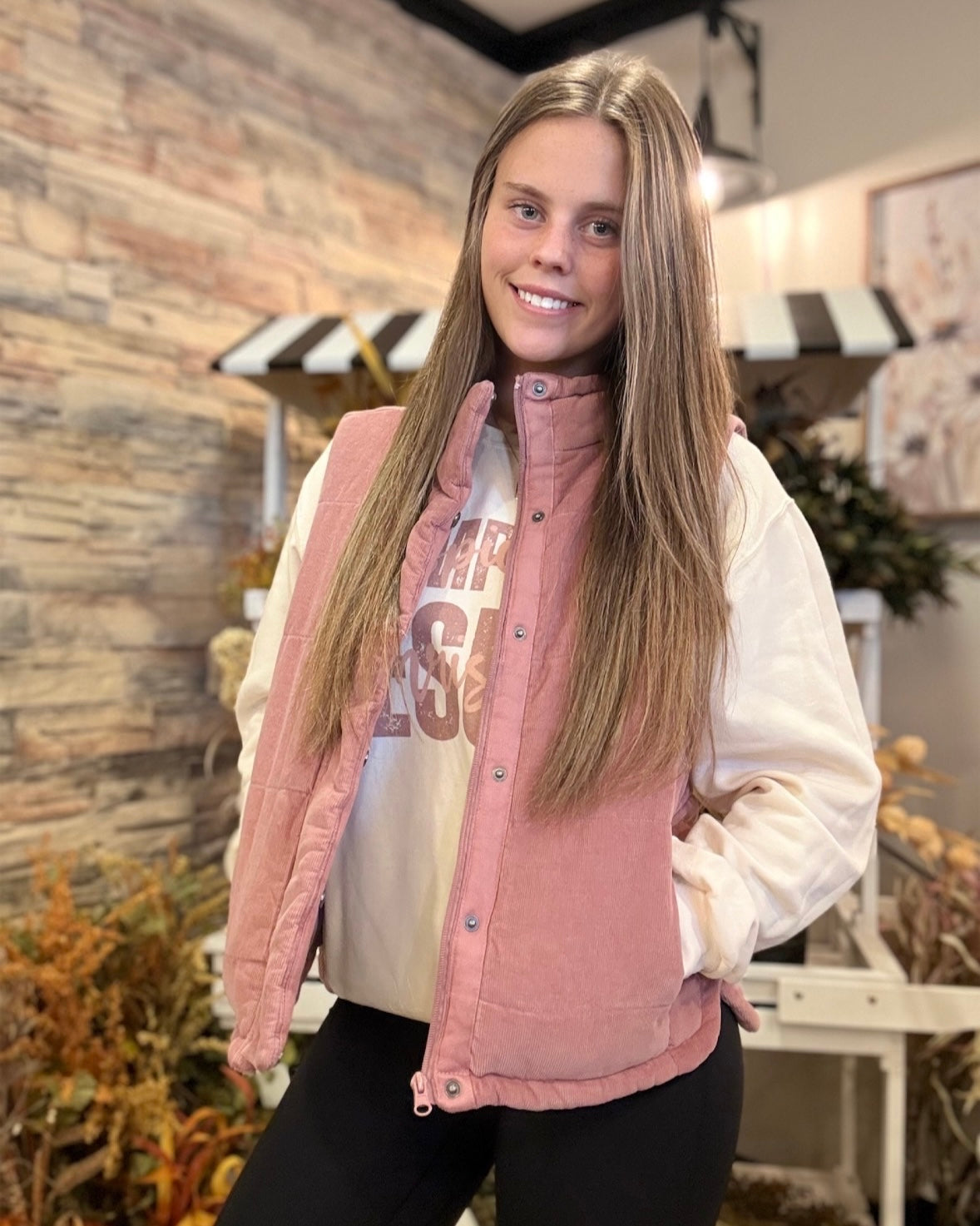 Corduroy Puffer Vest-Mauve