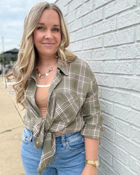Olive Plaid Flannel Shirt