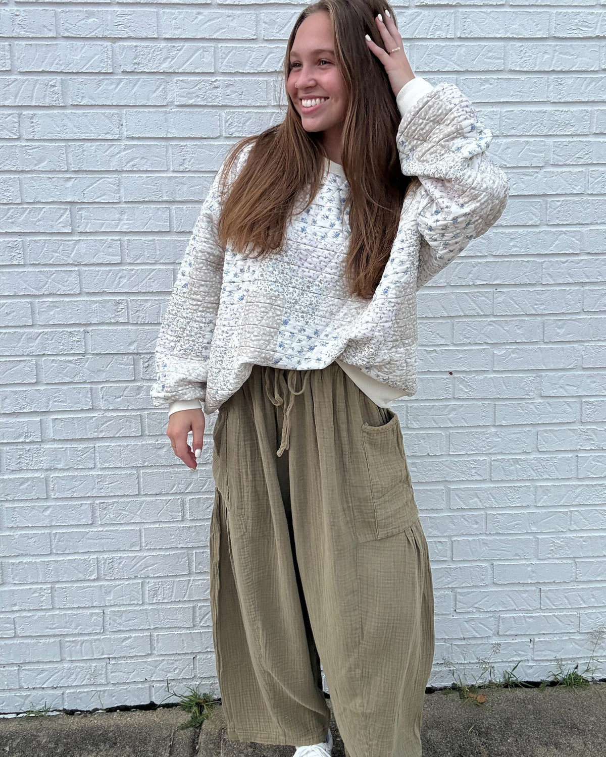 Wide Leg Cargo Pants-Washed Olive