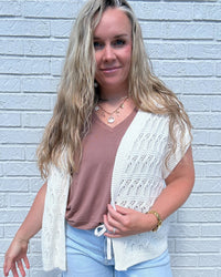 Off White Crochet Knit Open Cardigan