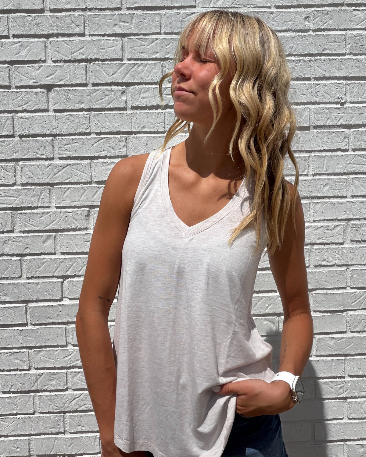 Oatmeal New Shade V-Neck Tank