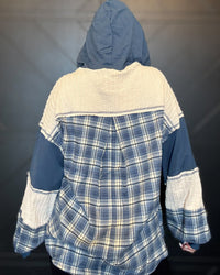 Denim Plaid Contrast Hoodie Pullover