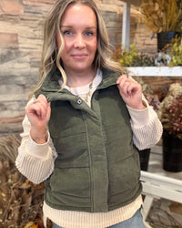 Corduroy Puffer Vest-Winter Forest