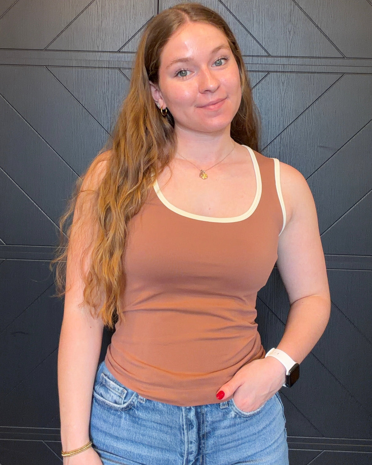 Two Tone U-Neck Tank - Mocha