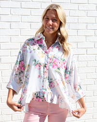 Floral Baby Doll Peplum Collared Top