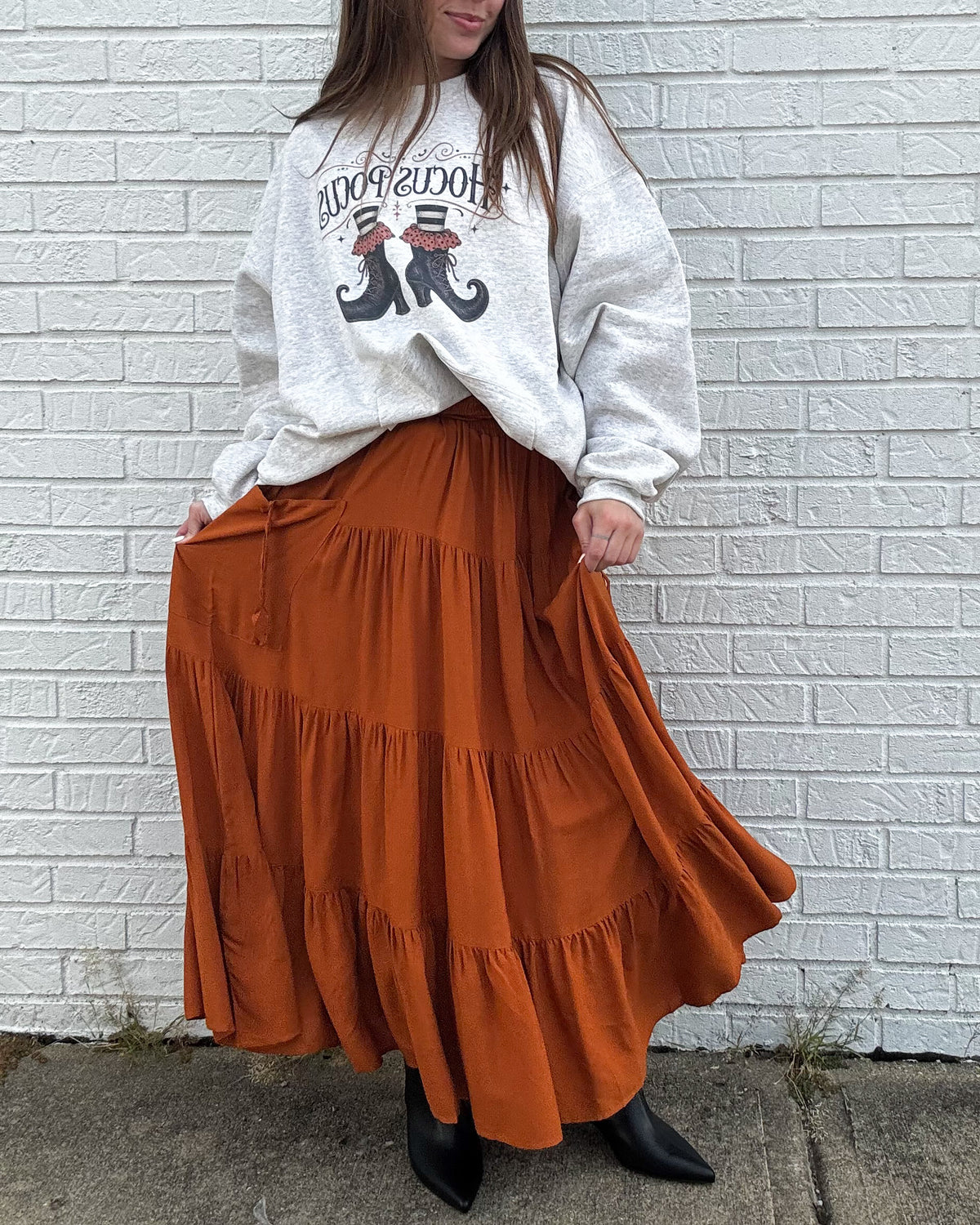 Ladies Boho Elastic Waist Smock Skirt-Orange