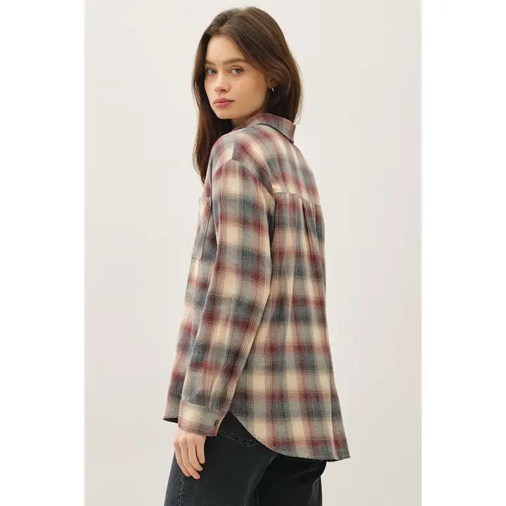 Classic Burgundy Grey Plaid Shirt