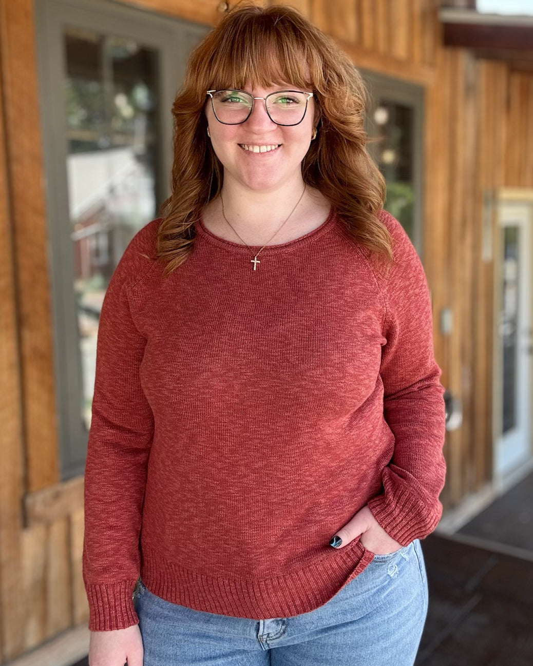 Brick Red Classic Cut Long Sleeve Sweater Top