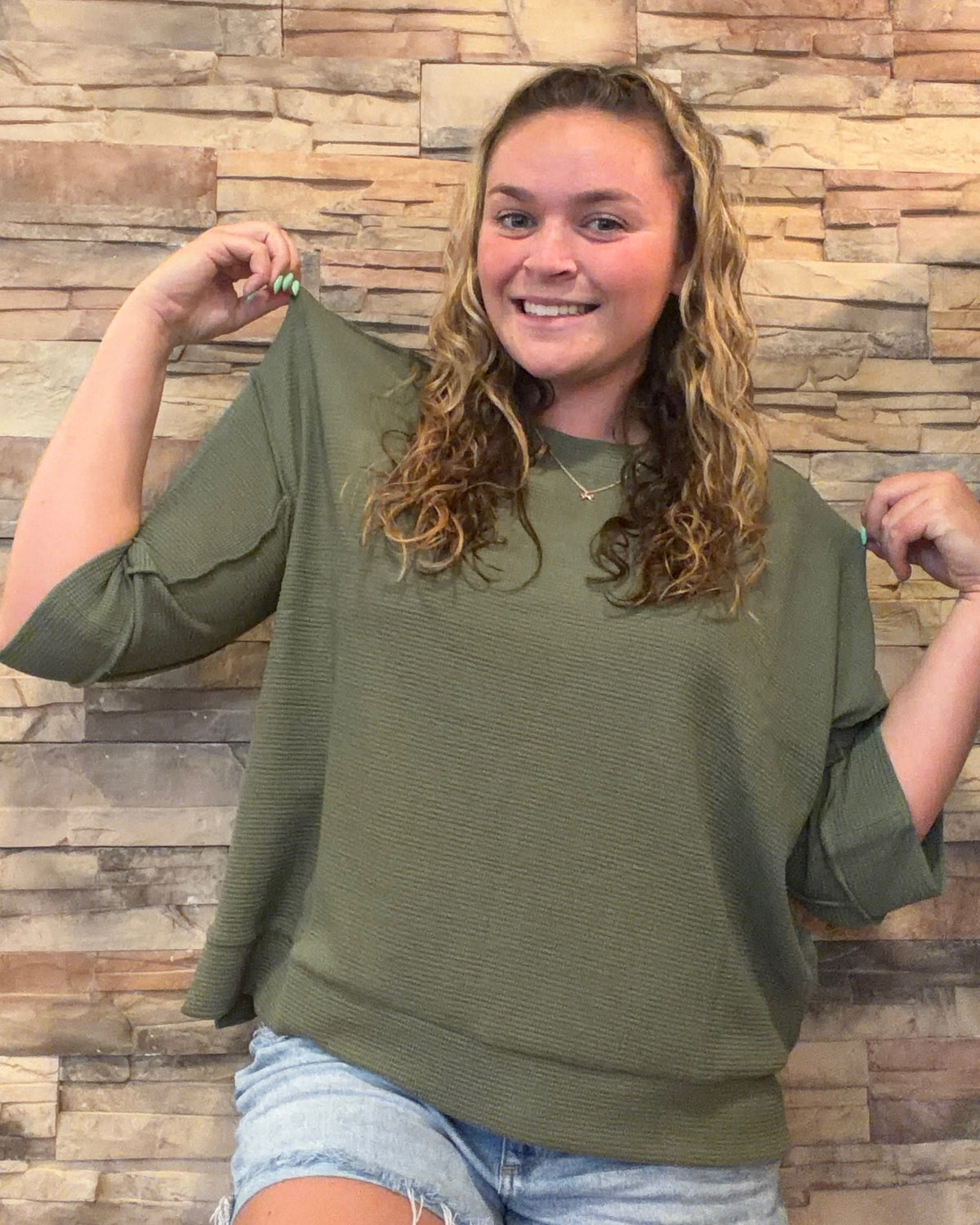 Double Knit 3/4 Sleeve-Light Olive