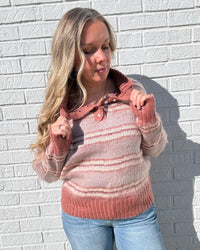 Terracotta Wavy Stripe Botton Collar Brushed Sweater