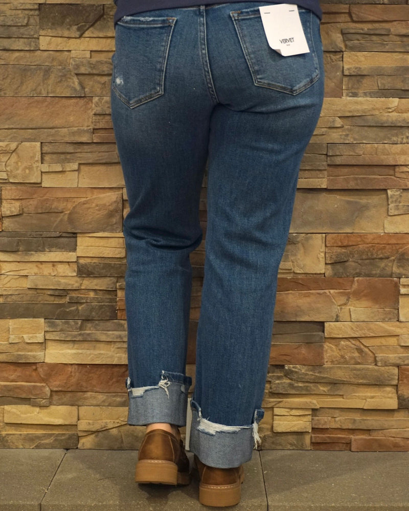High Rise Cuffed Straight Jeans
