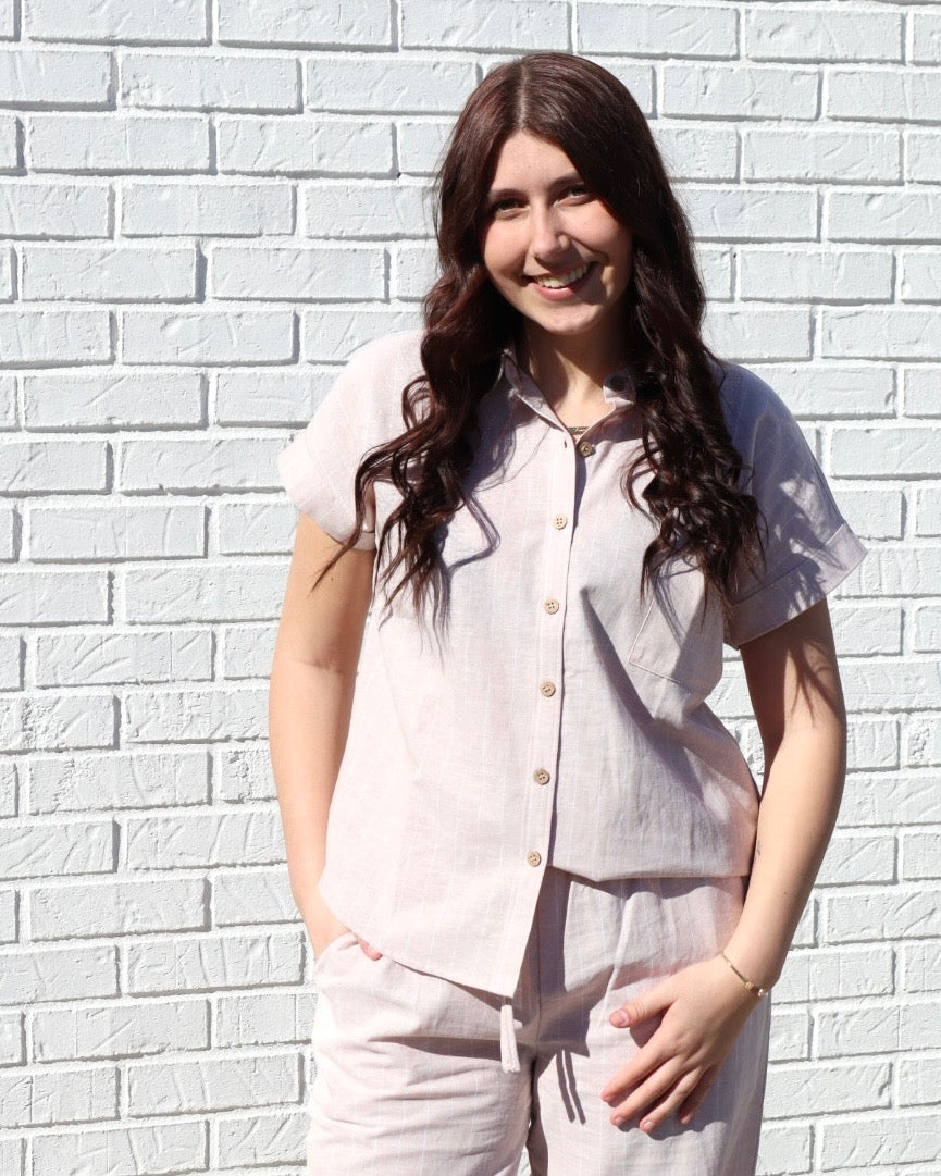 Collared Short Sleeve Shirt-Khaki