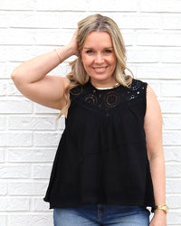 Crochet Contrast Knit Tank - Black