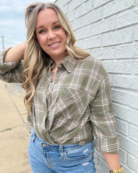 Olive Plaid Flannel Shirt