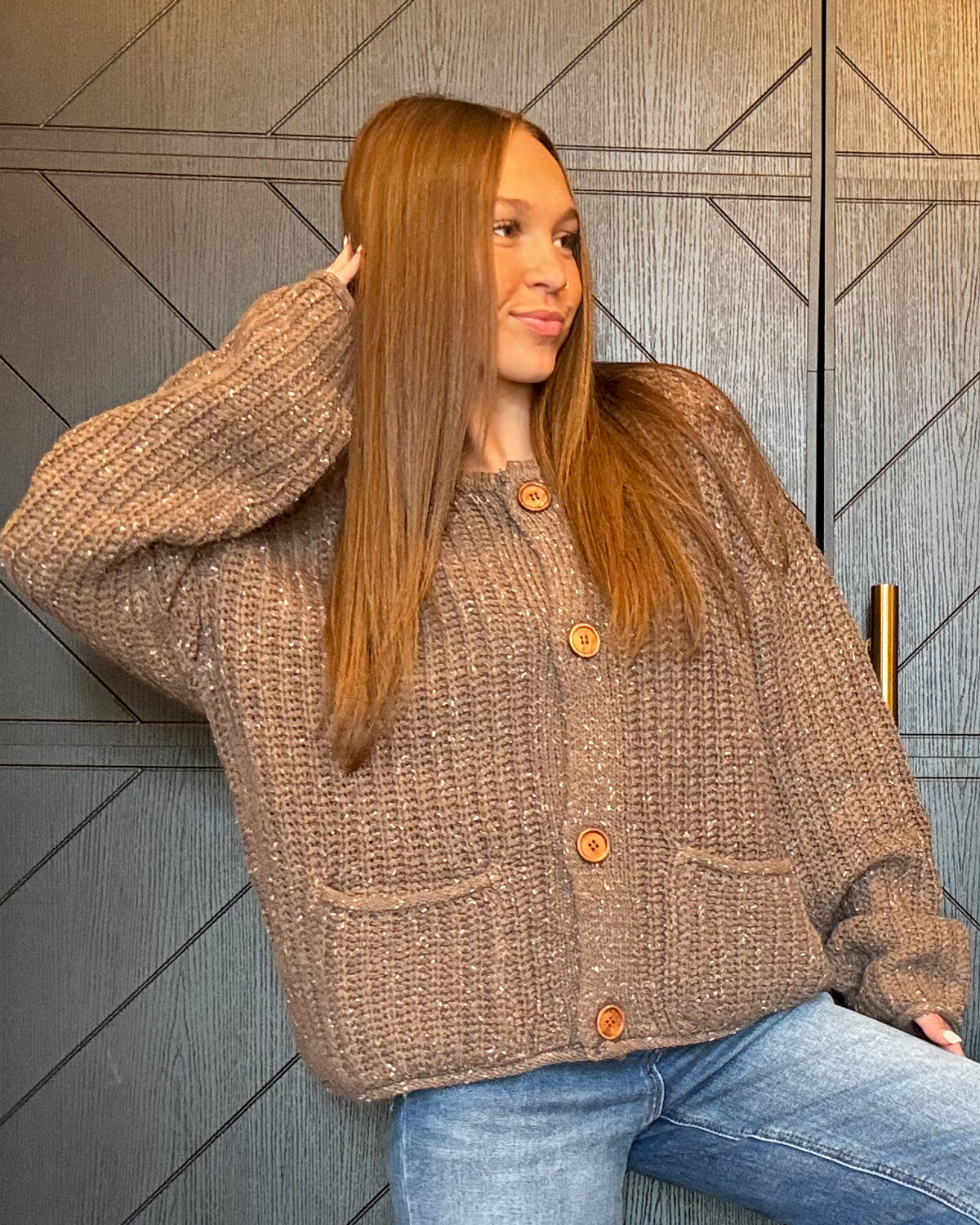 Deep Taupe Marled Button Down Top