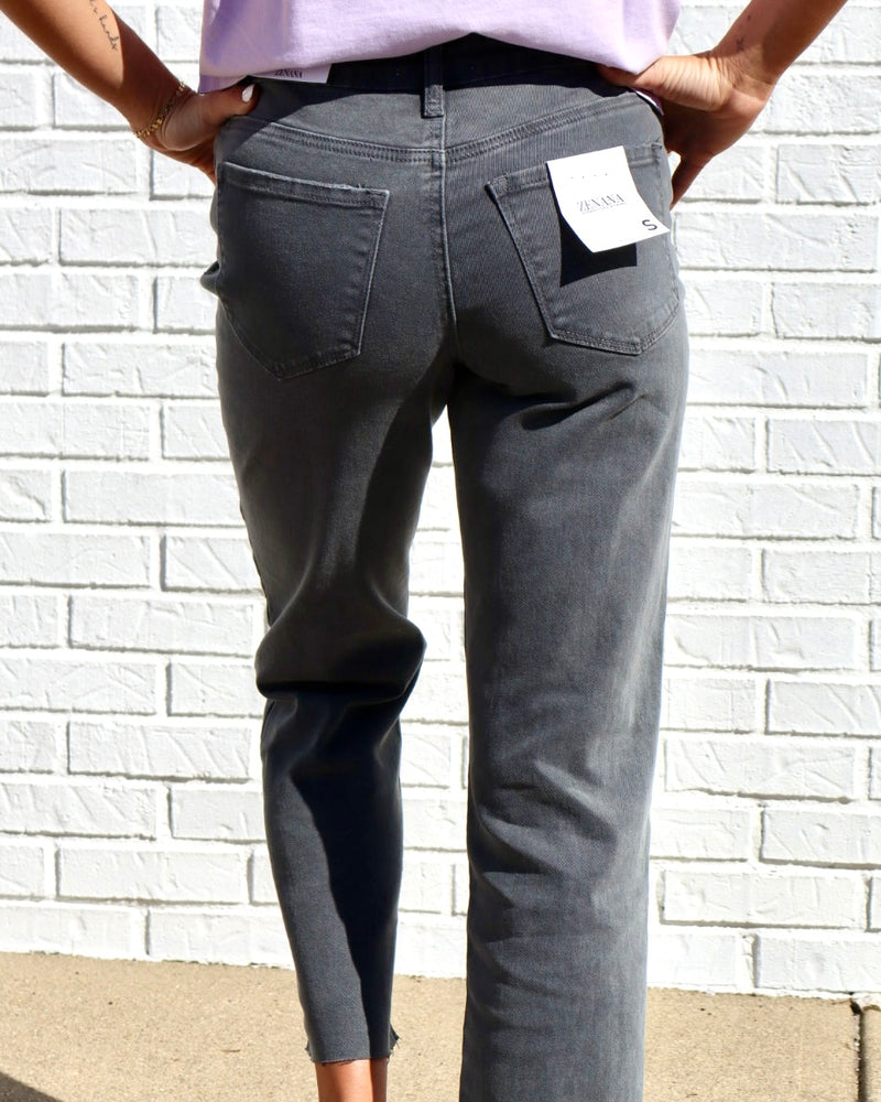 High Waisted Cropped Straight Pants - Ash Black