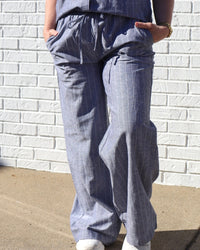 Linen Drawstring Lounge Pants-Navy
