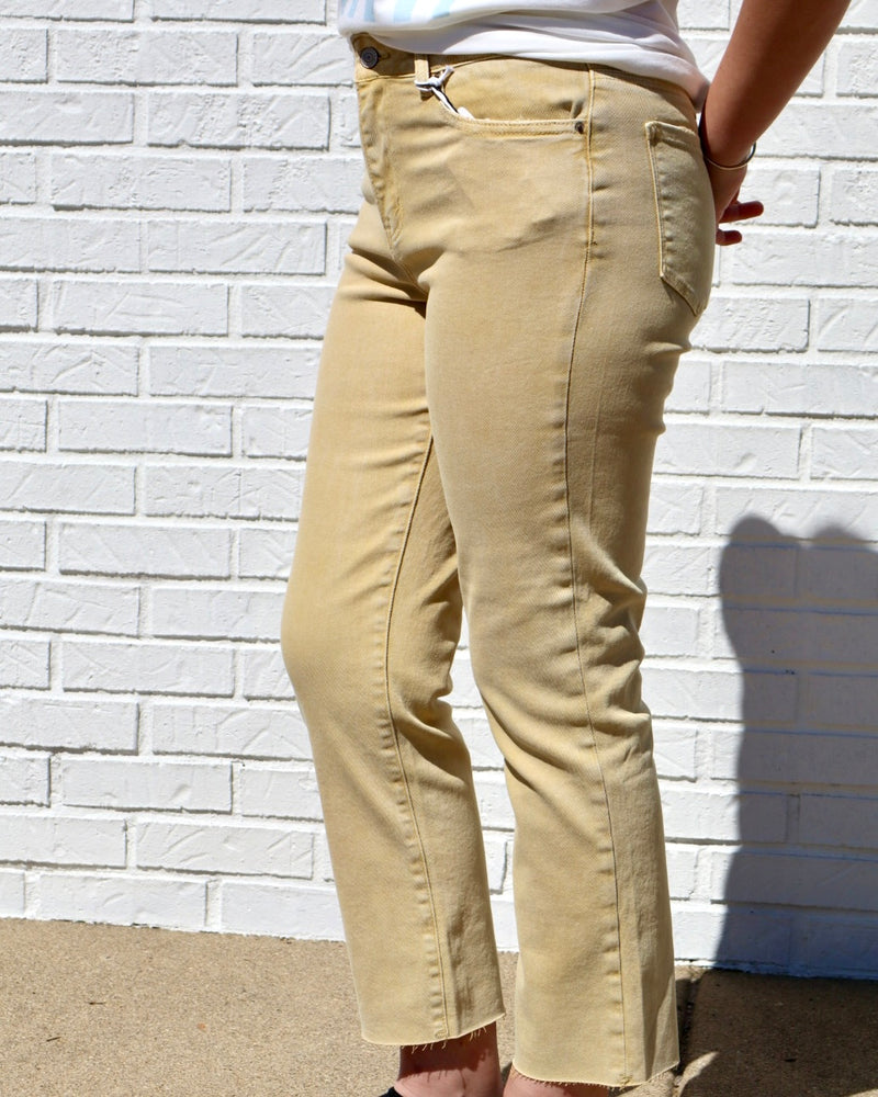 High Waisted Cropped Straight Pants - Mustard